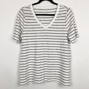 Chicos Ultimate Tee Striped V-Neck Short Sleeve Top Women M Chicos 1 White Brown